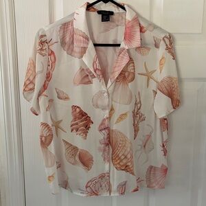 Rachael Ray Pink and Cream Seashell Button Down Shirt